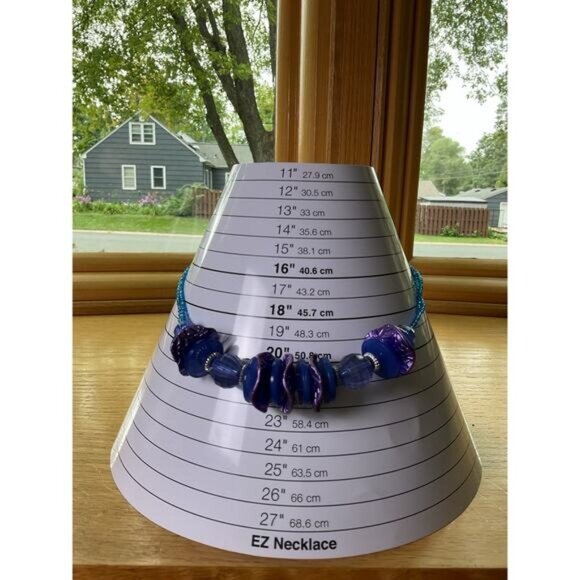 Blue Beaded Necklace With Purple Beads & Adjustable Clasp - Picture 4 of 4